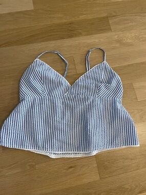 Garage Blue & White Striped Spaghetti Strap Peplum Cami